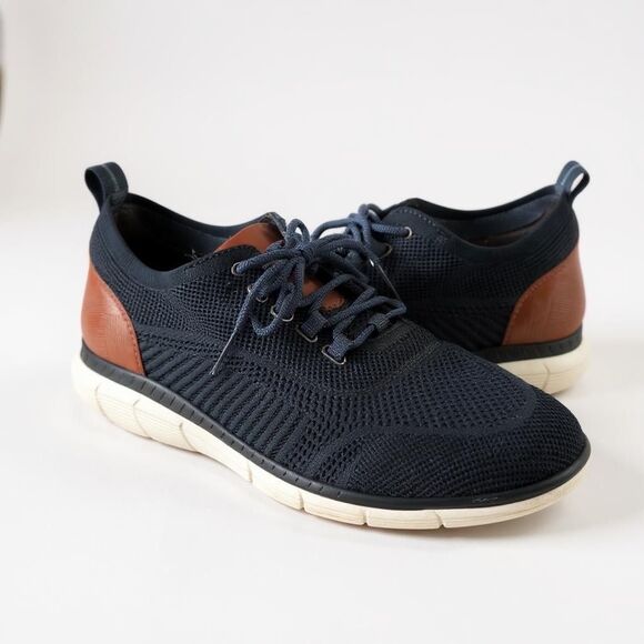 Johnston & Murphy Amherst Knit U-Throat Sport Leather Trim Blue Brown Shoes 13M - Picture 1 of 9